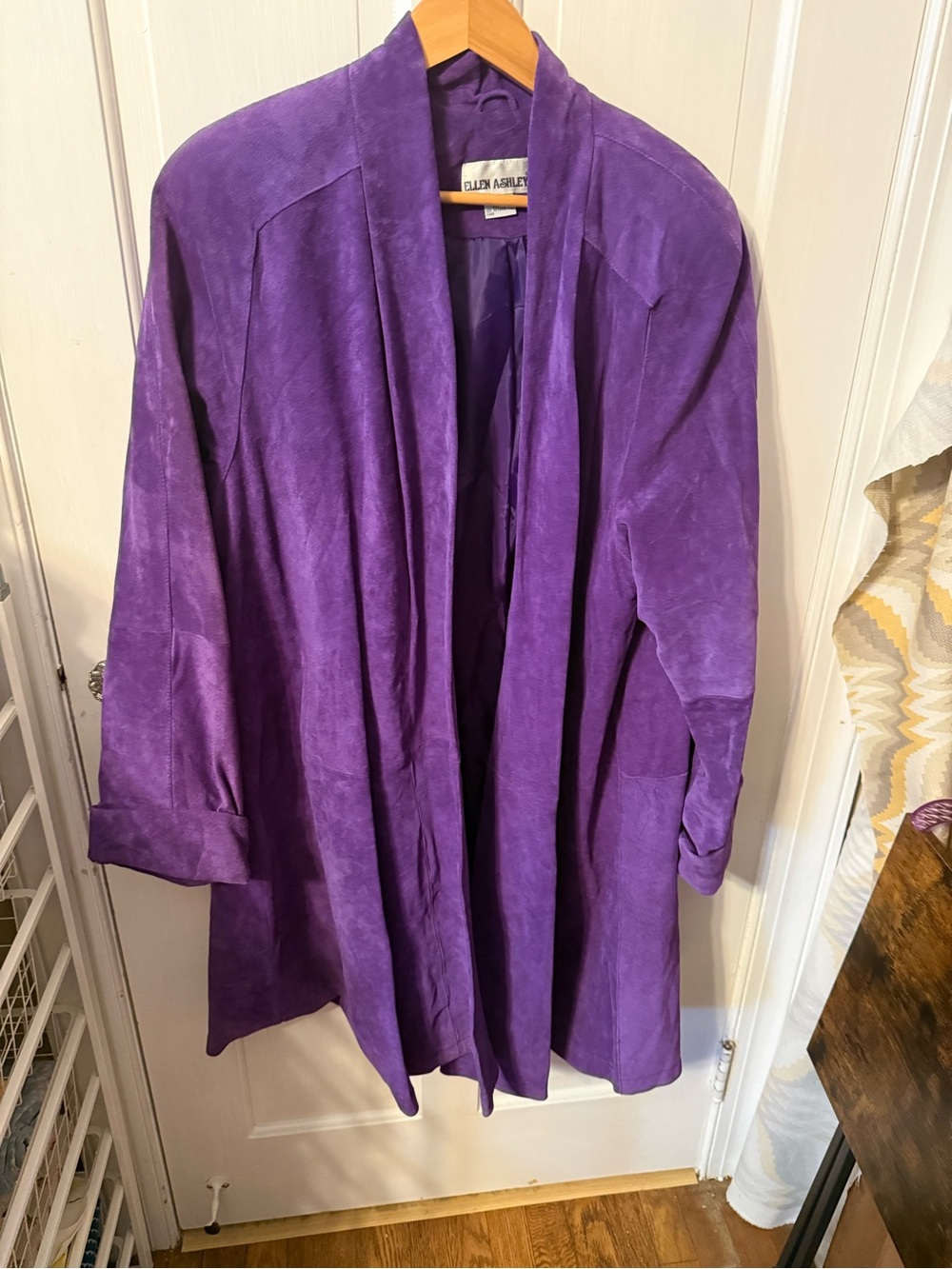 vintage Ellen Ashley purple leather trapeze swing coat.
